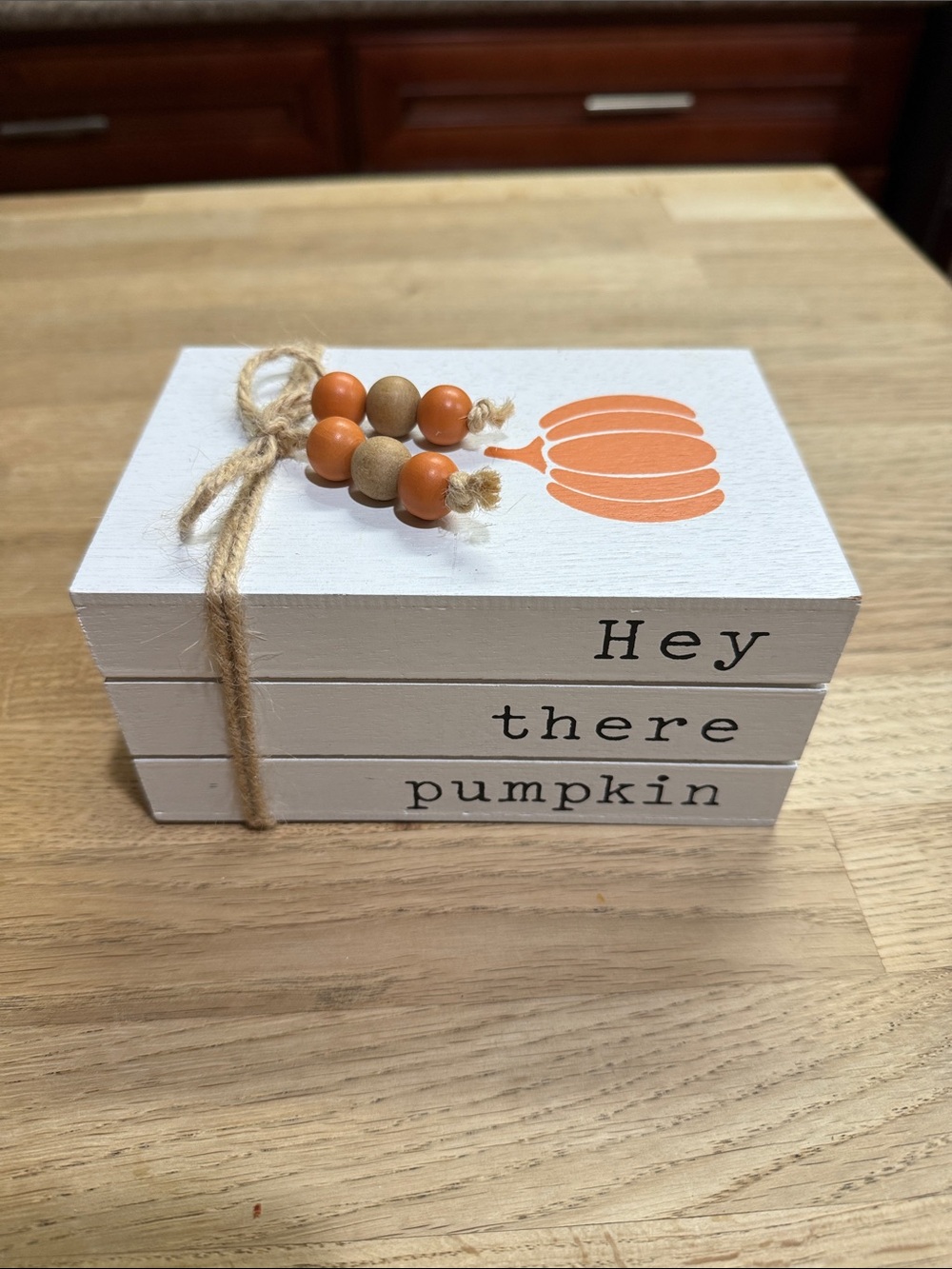 Hobby Lobby White Farmhouse Pumpkin Stack with Orange Beads